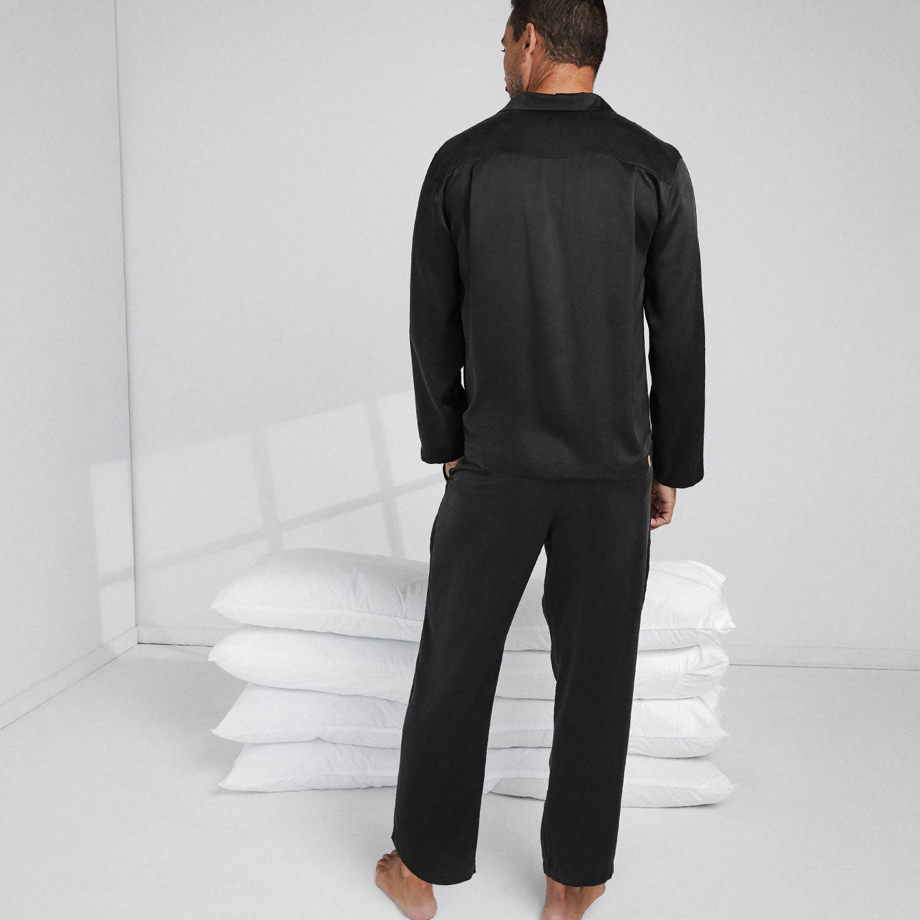 Lunya Men's Washable Silk Button Up Set- #Immersed Black