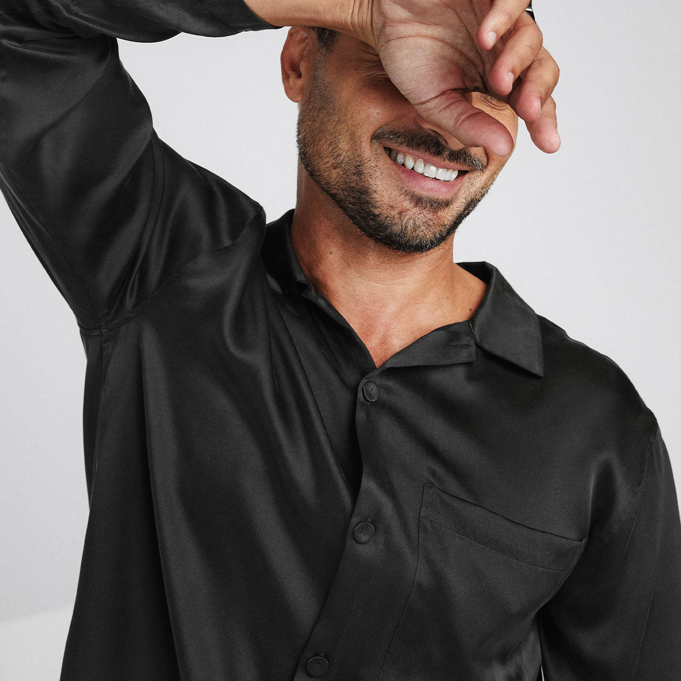 Lunya Men's Washable Silk Button Up Set- #Immersed Black