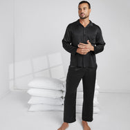 Lunya Men's Washable Silk Button Up Set- #Immersed Black
