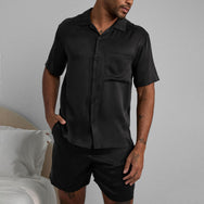 Lunya Men's Washable Silk Button Up Short Set - #Immersed Black