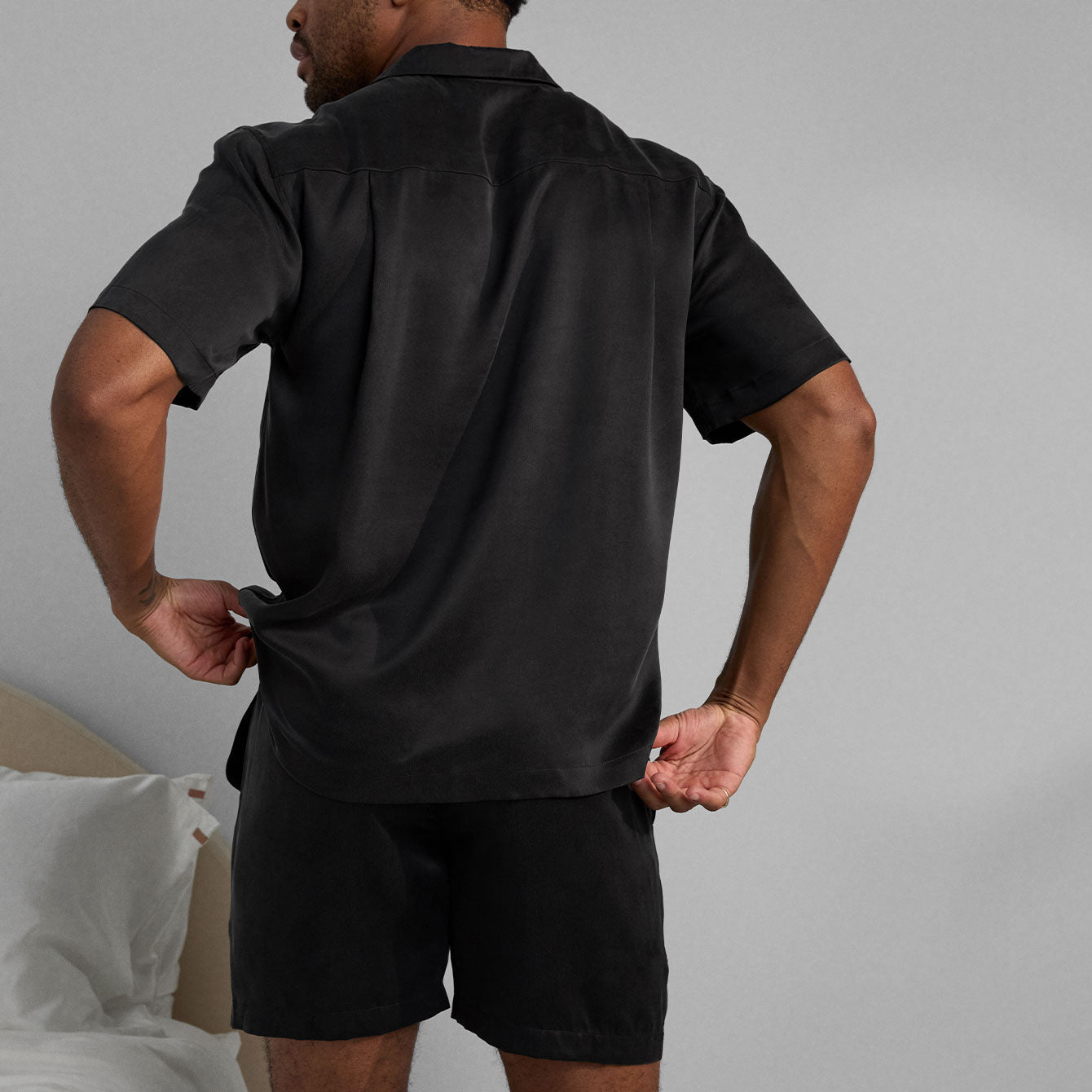 Lunya Men's Washable Silk Button Up Short Set - #Immersed Black