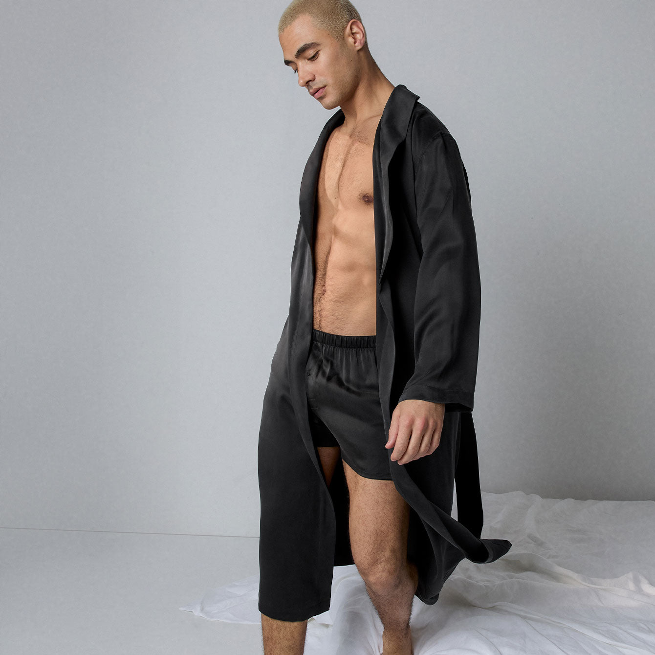 Men's Washable Silk Robe - #Immersed Black