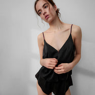 Lunya Pajamas Washable Silk Button Front Tank Knicker Set - #Immersed Black/Calliope Wine