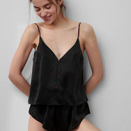 Lunya Pajamas Washable Silk Button Front Tank Knicker Set - #Immersed Black/Calliope Wine