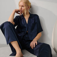 Lunya Washable Silk High Rise Pant Set - #Deep Blue
