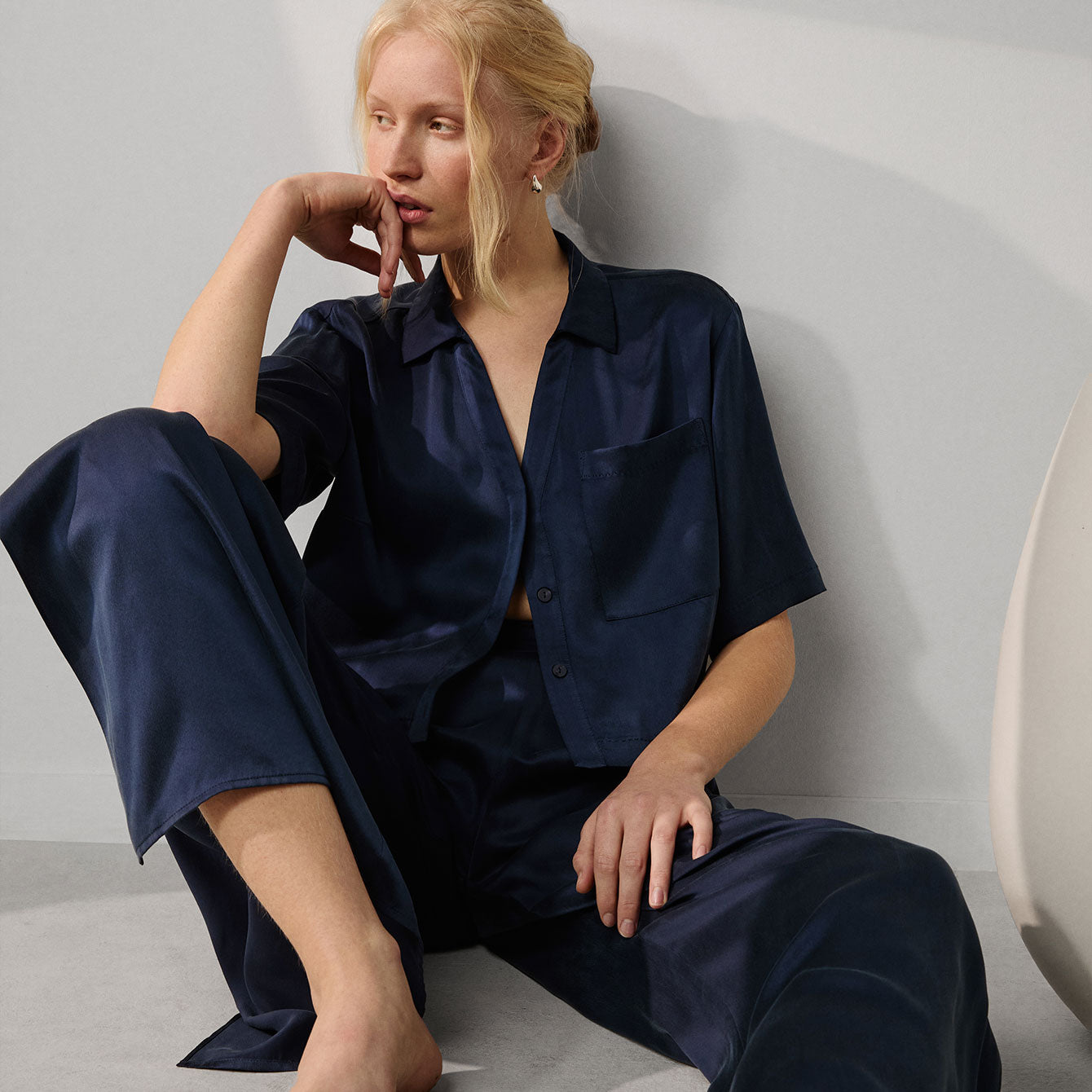 Lunya Washable Silk High Rise Pant Set - #Deep Blue