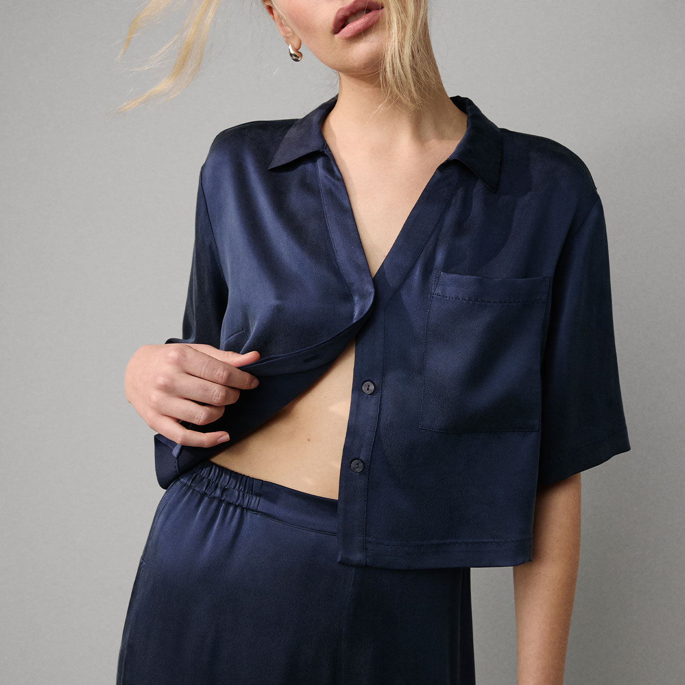 Lunya Washable Silk High Rise Pant Set - #Deep Blue