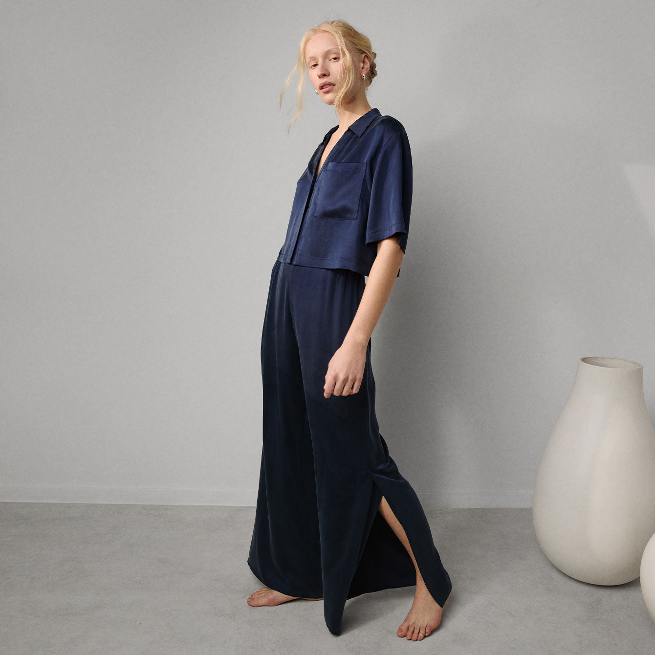 Lunya Washable Silk High Rise Pant Set - #Deep Blue