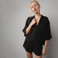 Lunya Pajamas Washable Silk Relaxed Button Up Short Set - #Immersed Black