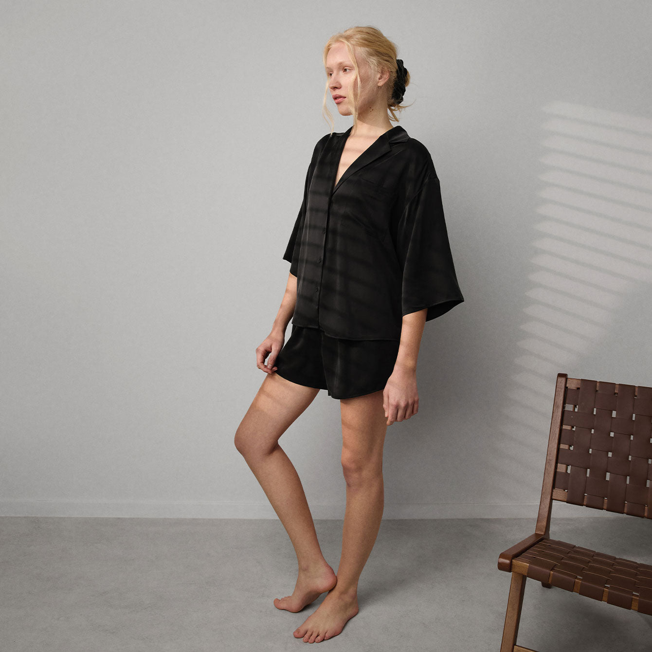 Lunya Pajamas Washable Silk Relaxed Button Up Short Set - #Immersed Black