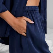 Washable Silk Relaxed Button Up Short Set - #Deep Blue