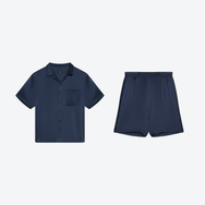 Men's Washable Silk Button Up Short Set - #Deep Blue
